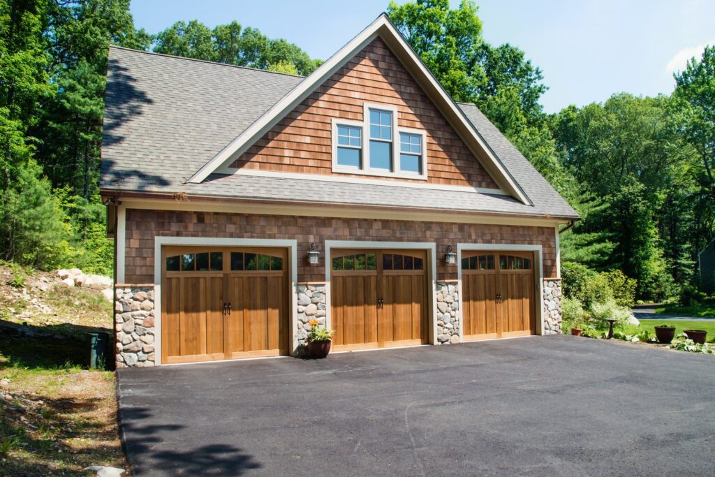 Garage additio, 3 bay garage with cedar shingles