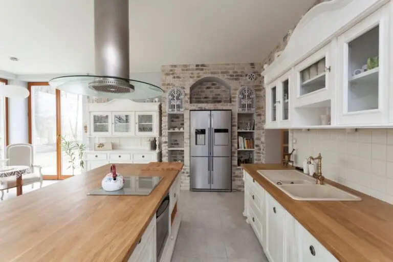 Country style kitchen with wood counter tops.