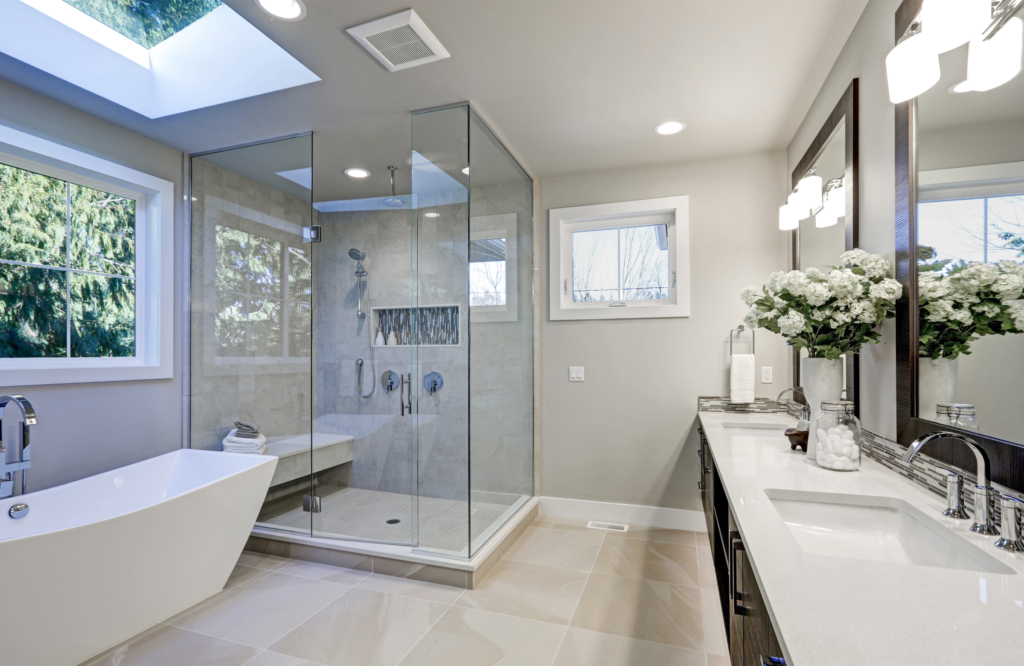 Bathroom with large shower and soaking tub