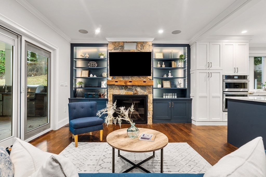 Custom Built Ins with reclaimed Mantle and stone