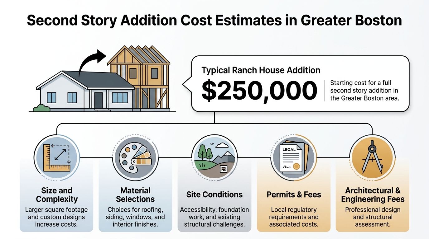 An infographic detailing the starting costs of a second story addition for a ranch house in Boston.